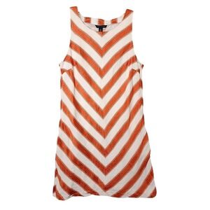 Tommy‎ Hilfiger Shift Dress Women Large Orange White Chevron Stripe Linen Blend